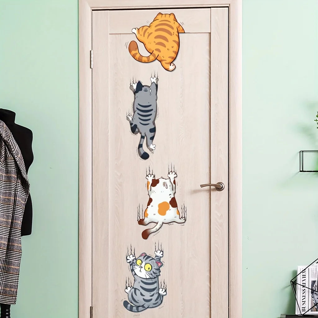 stickers muraux chat dessin animé orange gris blanc chat debout pattes levées yeux jaunes