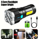 lampe torche rechargeable 5w led noire argentée texturée camping lecture nocturne