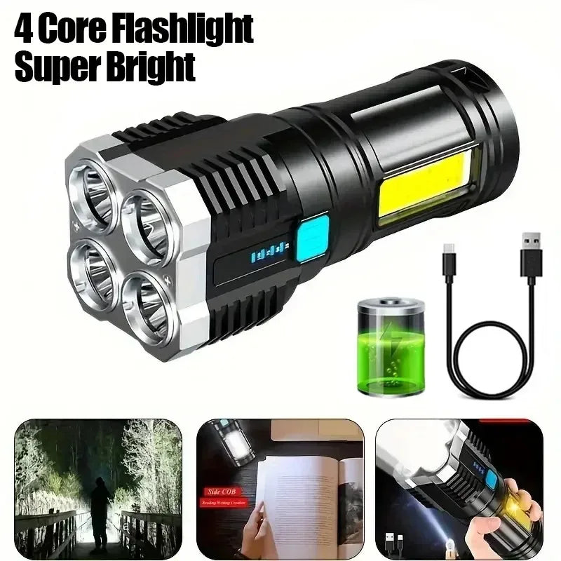 lampe torche rechargeable 5w led noire argentée texturée camping lecture nocturne