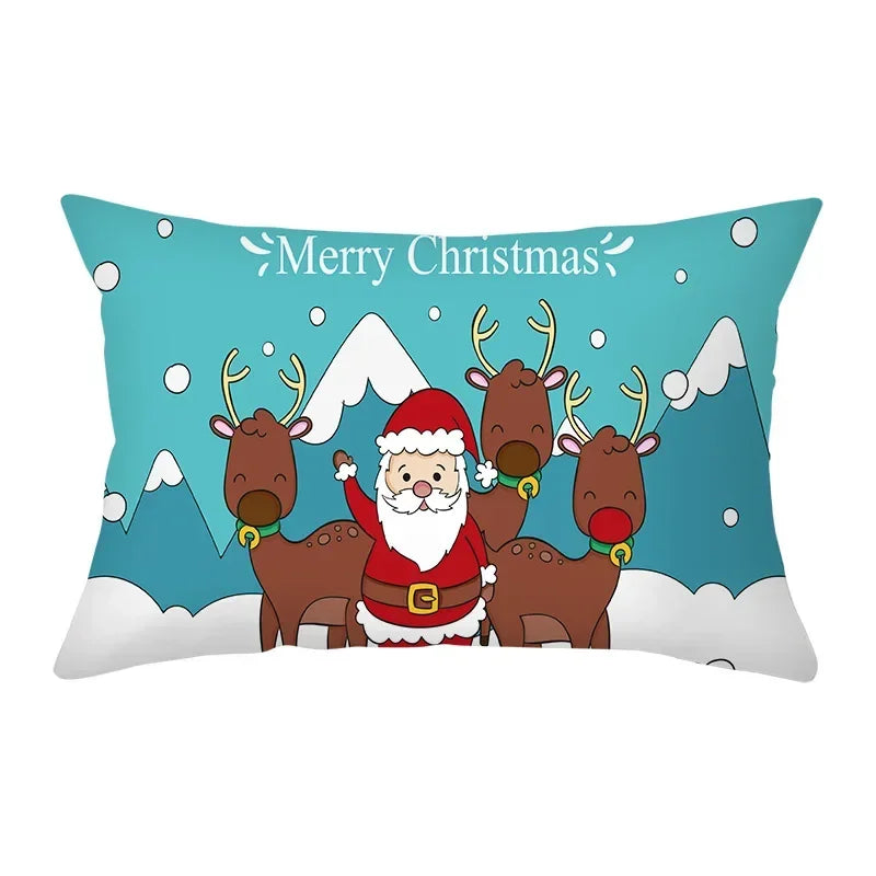 coussin Noël rouge motif rennes flocons neige décoration canapé salon fête hiver 30x50cm