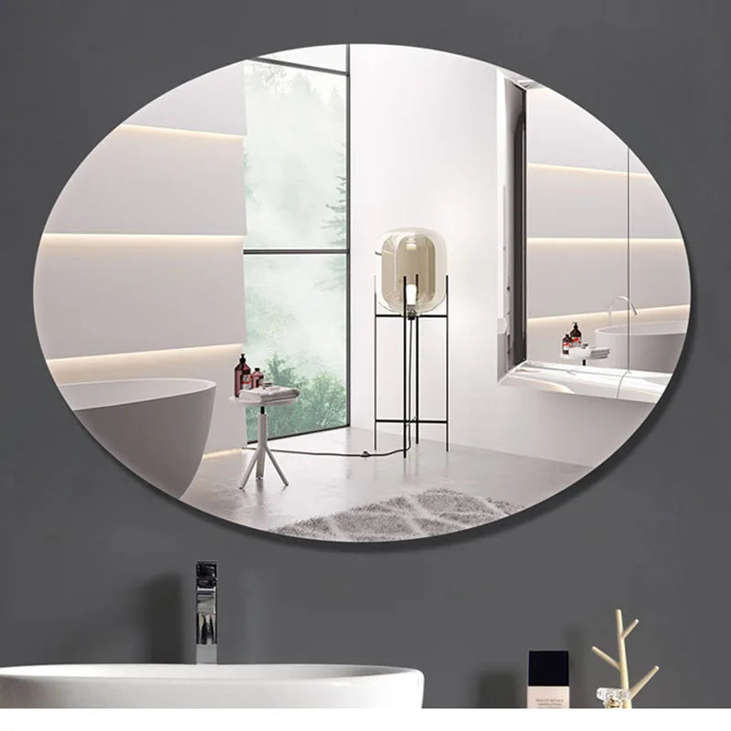 miroir ovale moderne sans cadre 40x60cm portable salle bain blanc argenté