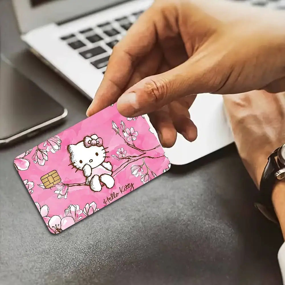 autocollants carte credit dessin anime fleurs cerisier pp paper waterproof réutilisable roseclair oneunit