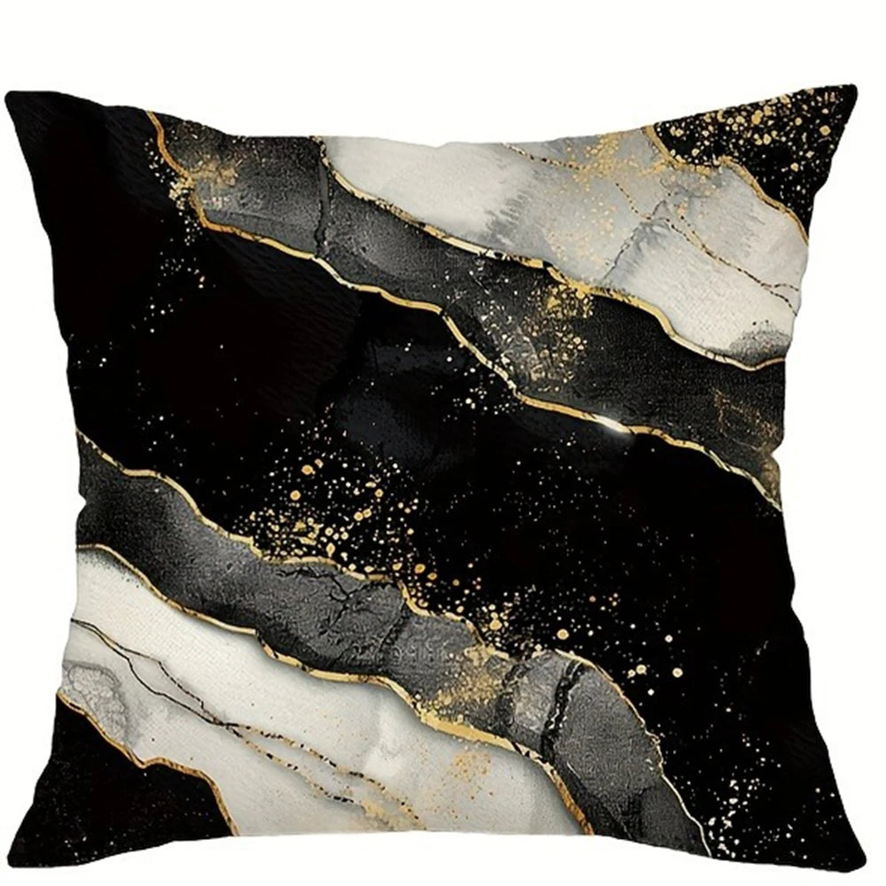taies d'oreiller imprimées marbre veines dorées contemporain maison salon 45x45cm polyester peachskin