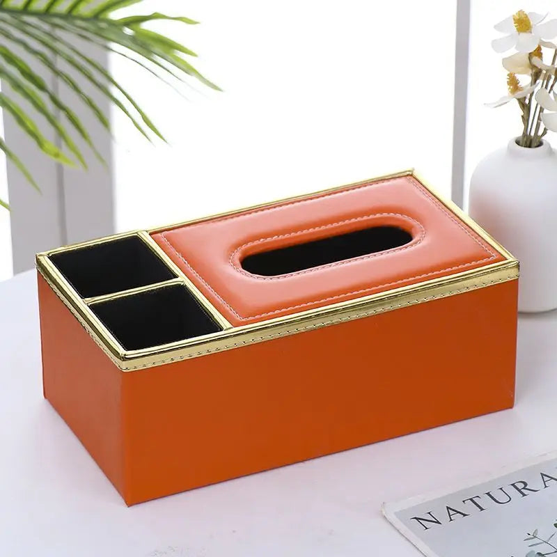 boîte mouchoirs multifonctionnelle moderne élégante compartiment stylos tablettes poignée croissant marbre lin or blanc