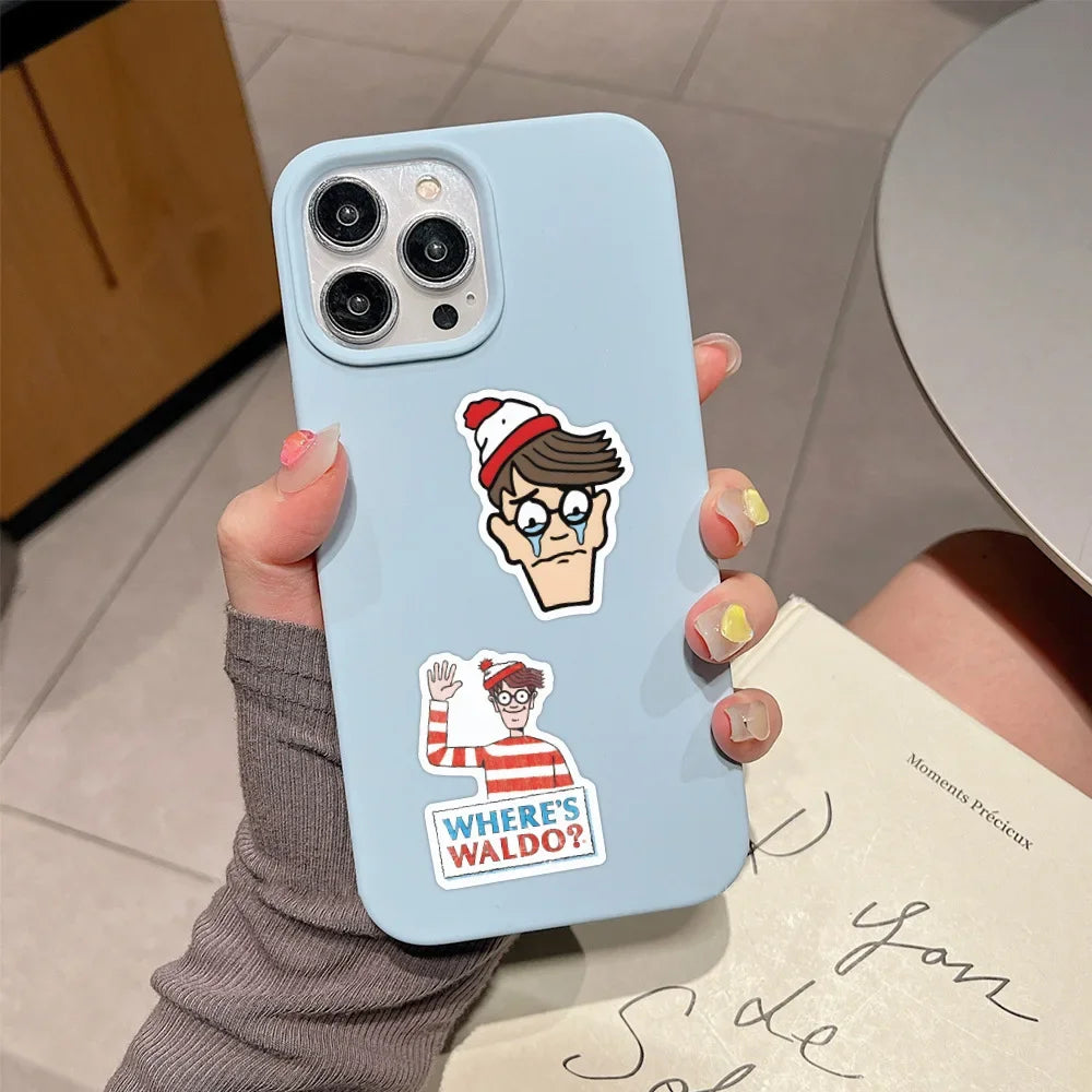 stickers étanches wheres waldo bleu blanc rouge personnages dessins animés humour cartoony adhésifs 50pcs