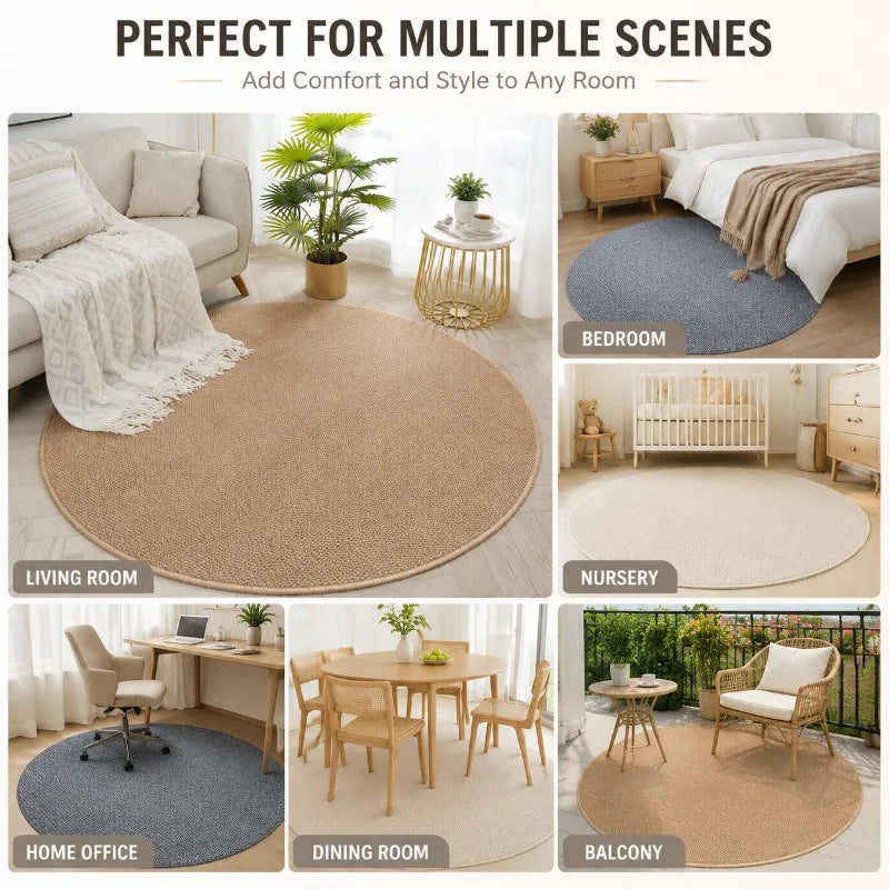 tapis rond moderne minimaliste polyester beige clair gris foncé salon chambre 100cm 80cm