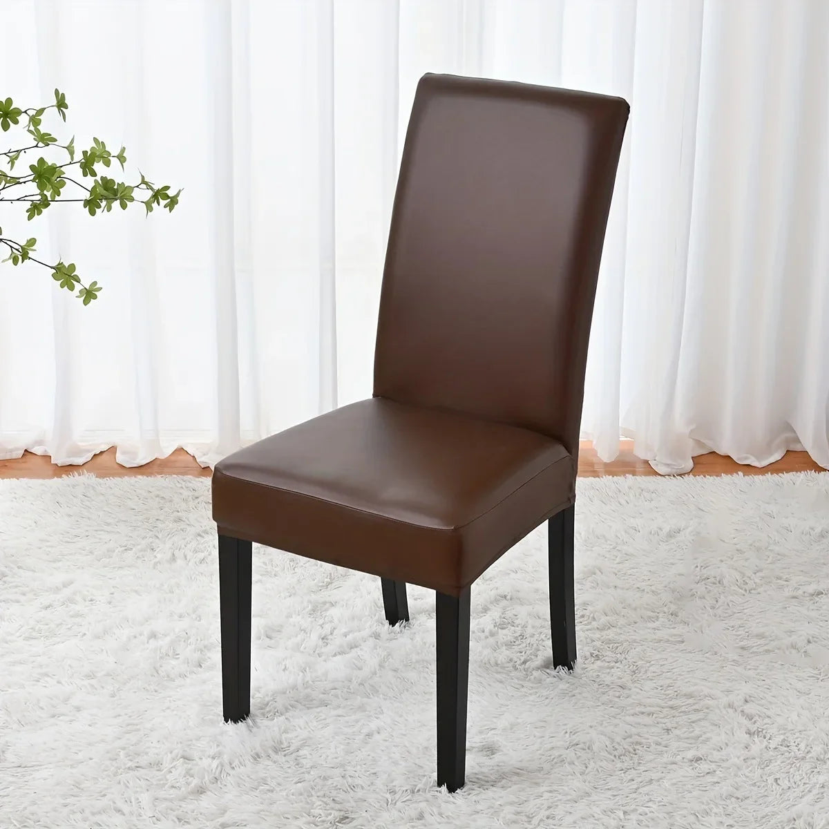 housse chaise simili cuir noir moderne imperméable élastique fauteuil salle manger