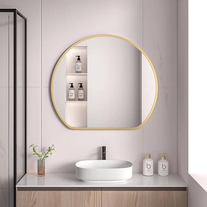 miroir rond moderne noir blanc doré étagère cosmétiques vasque ovale salle bain