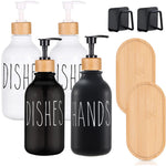 distributeur savon liquide cuisine pompe bois bouteille blanche noire vaisselle mains pot verre
