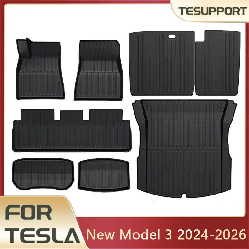 tapis sol coffre tesla model noir rayures horizontales moderne antidérapant caoutchouc