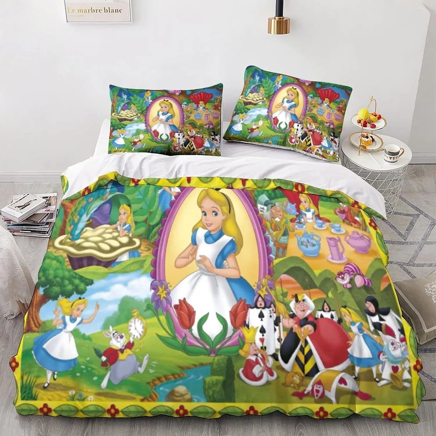 Housse de couette Alice au pays des merveilles en microfibre grise