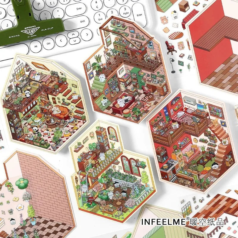 puzzle 3d multicolore cartoon meubles personnages plantes adhésifs diy enfants adolescents stress