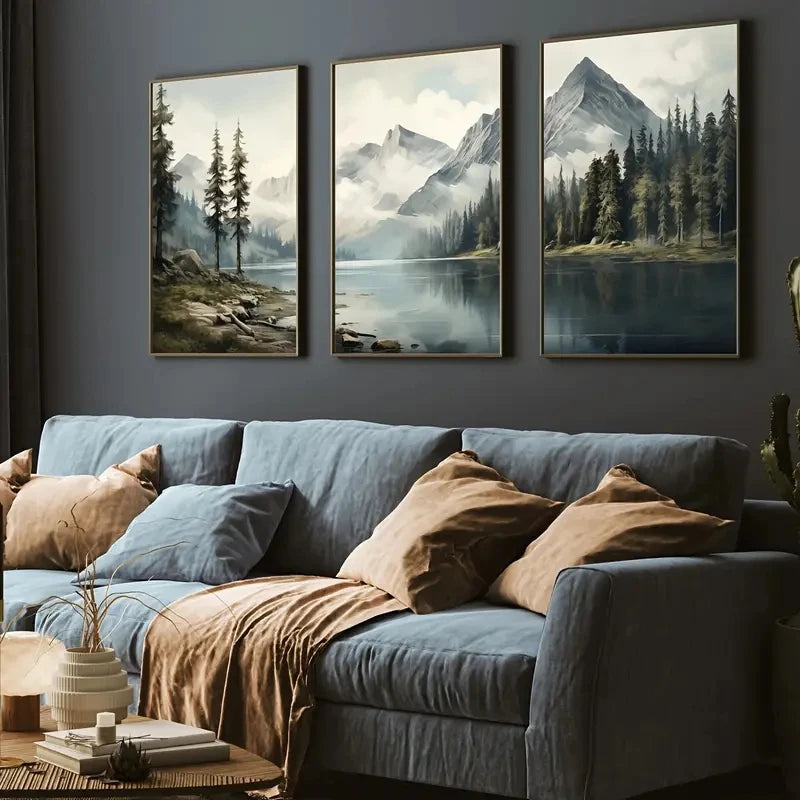 tableaux modernes toile paysage montagneux arbres nuages eau calme sans cadre
