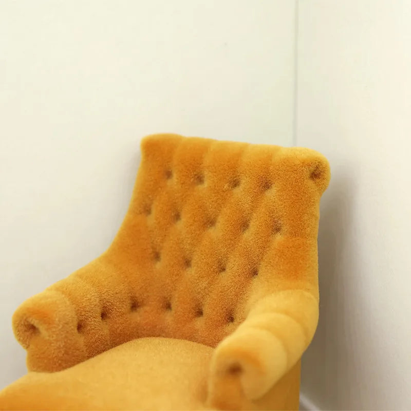 fauteuil miniature blanc velours épais boutons classique 14+ deco maison poupée imitation salon