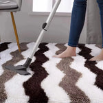 tapis moderne rayures zigzag blanc marron salon chambre doux polyester lavable repousse saleté sans