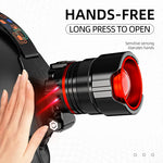 lampe frontale led rechargeable zoom réglable détecteur mouvement étanche noir rouge gris