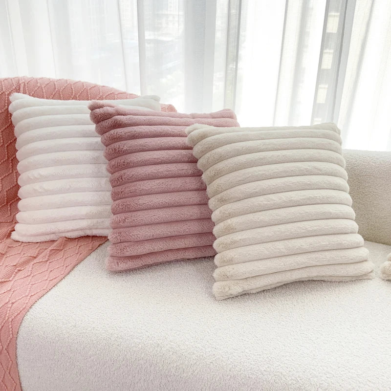 taies d'oreiller décoratives moderne rayées 30x50cm 45x45cm polyester beige clair coussins maison simple fixations