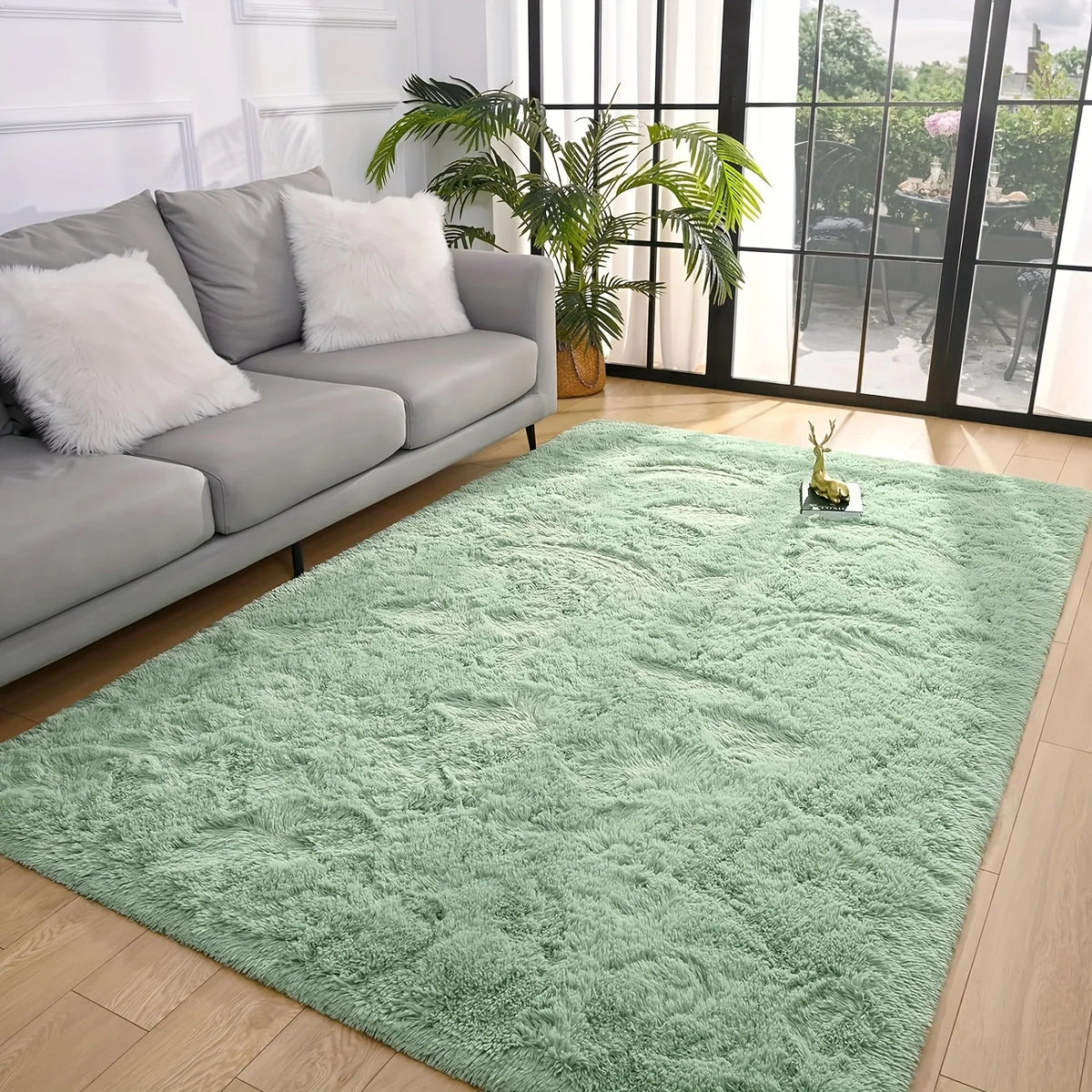 tapis vert pastel doux fourré moderne salon chambre décoration intérieure polyester peluche simple sage