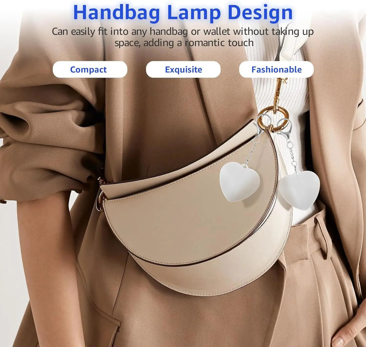 lampe sac main blanc coeur sensoriel led rechargeable ambre moderne compact chainette boucle