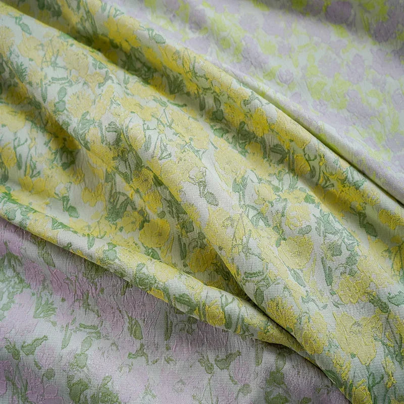 tissu polyester jaune vert blanc fleurs simple texture douce classique résistant printemps automne coudre