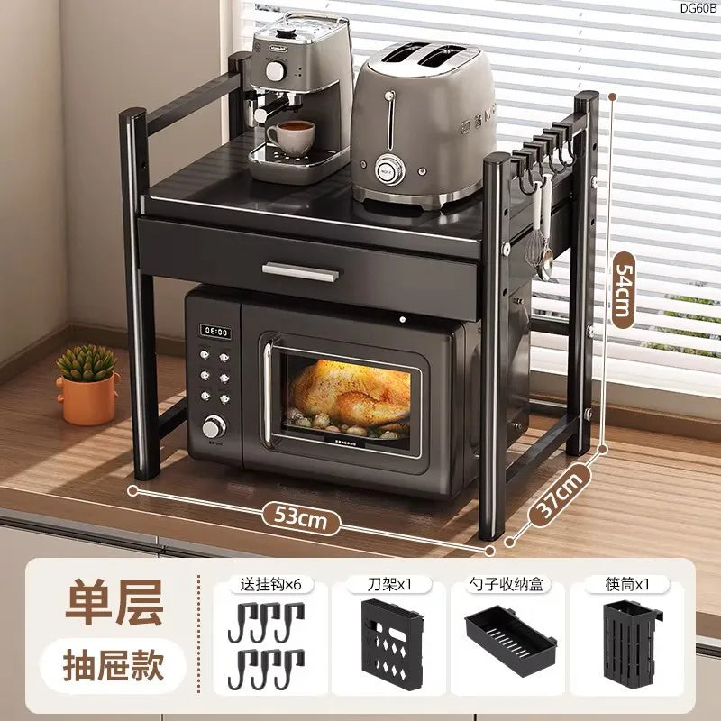 rangement cuisine tiroirs acier inoxydable gris noir moderne batteur cuillères couteaux toaster friteuse