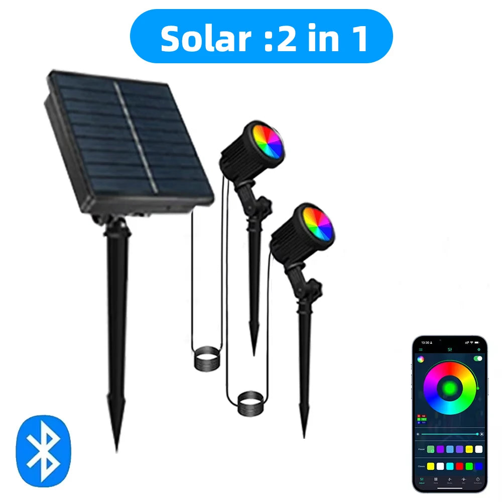 projecteurs solaires extérieurs led rgb réglables télécommande app moderne jardin