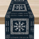 chinois table bleu marine blanc motifs géométriques symboles tissu lin ethnique traditionnel