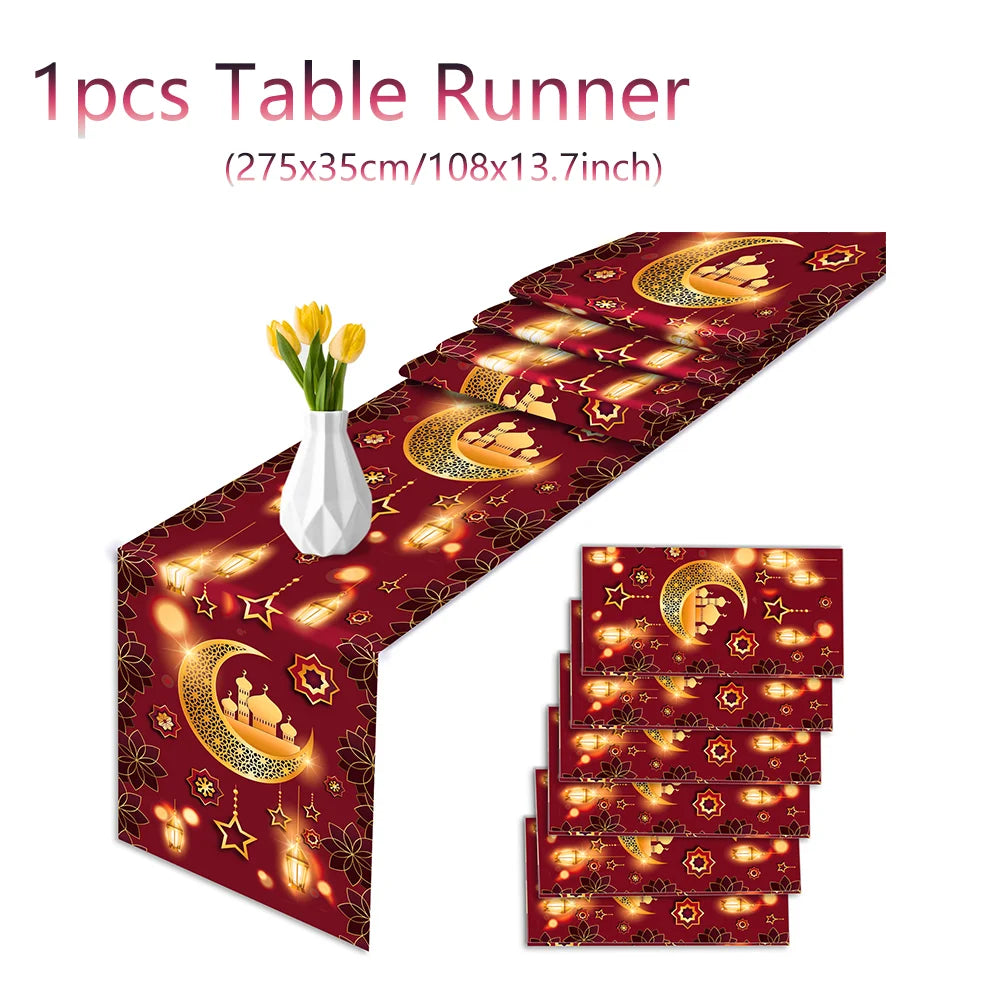 nappes chemins table motifs islamiques ramadan decoratives festives or bleu marine violet emeraude rouge