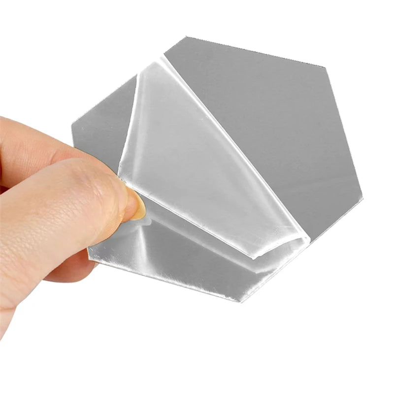 miroirs hexagonnels gris modernes adhésif intégré 8cm 7cm 12 pièces