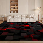 tapis moderne carreaux géométriques noir rouge gris salon chambre prière extérieur.decoratif