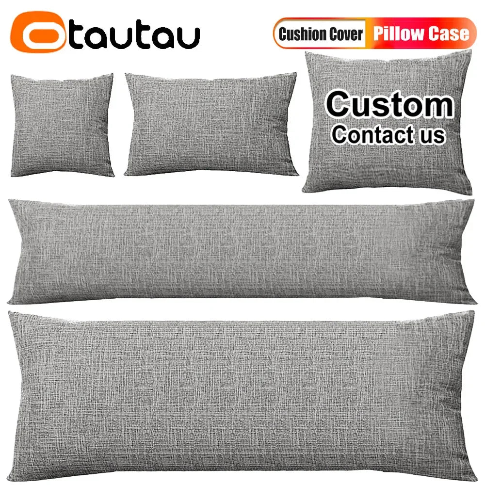 taies d'oreiller coton lin gris moderne housse coussin fixations glissière longue lit canapé sofa