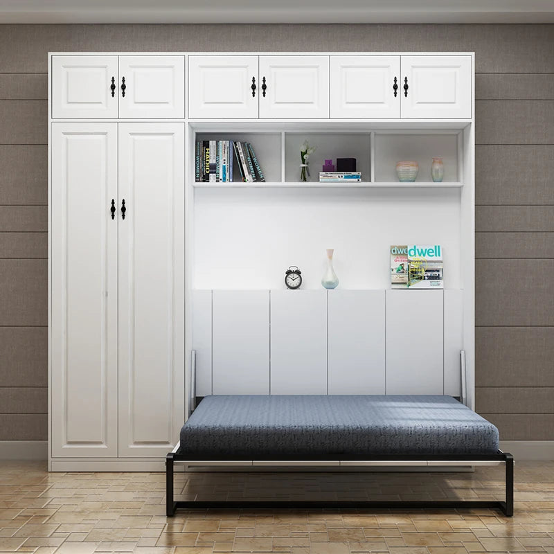 lit armoire combi blanc moderne tiroirs rangement tête lit minimaliste chambre bois clair