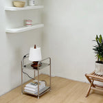table d'appoint moderne table nuit acier inoxydable plateau verre minimaliste chambre coucher