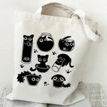 sac main femme toile chat cartoon noir blanc motifs animaux décontracté sans fermeture éclair