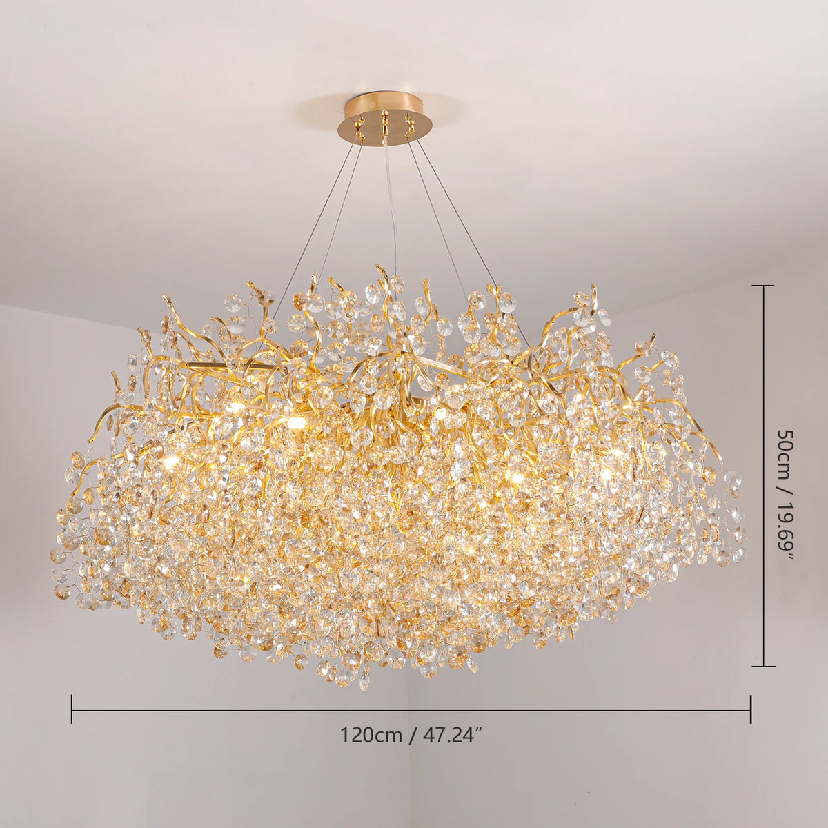 suspension lumineuse moderne or transparent branches ampoules led 120cm moderne élégant