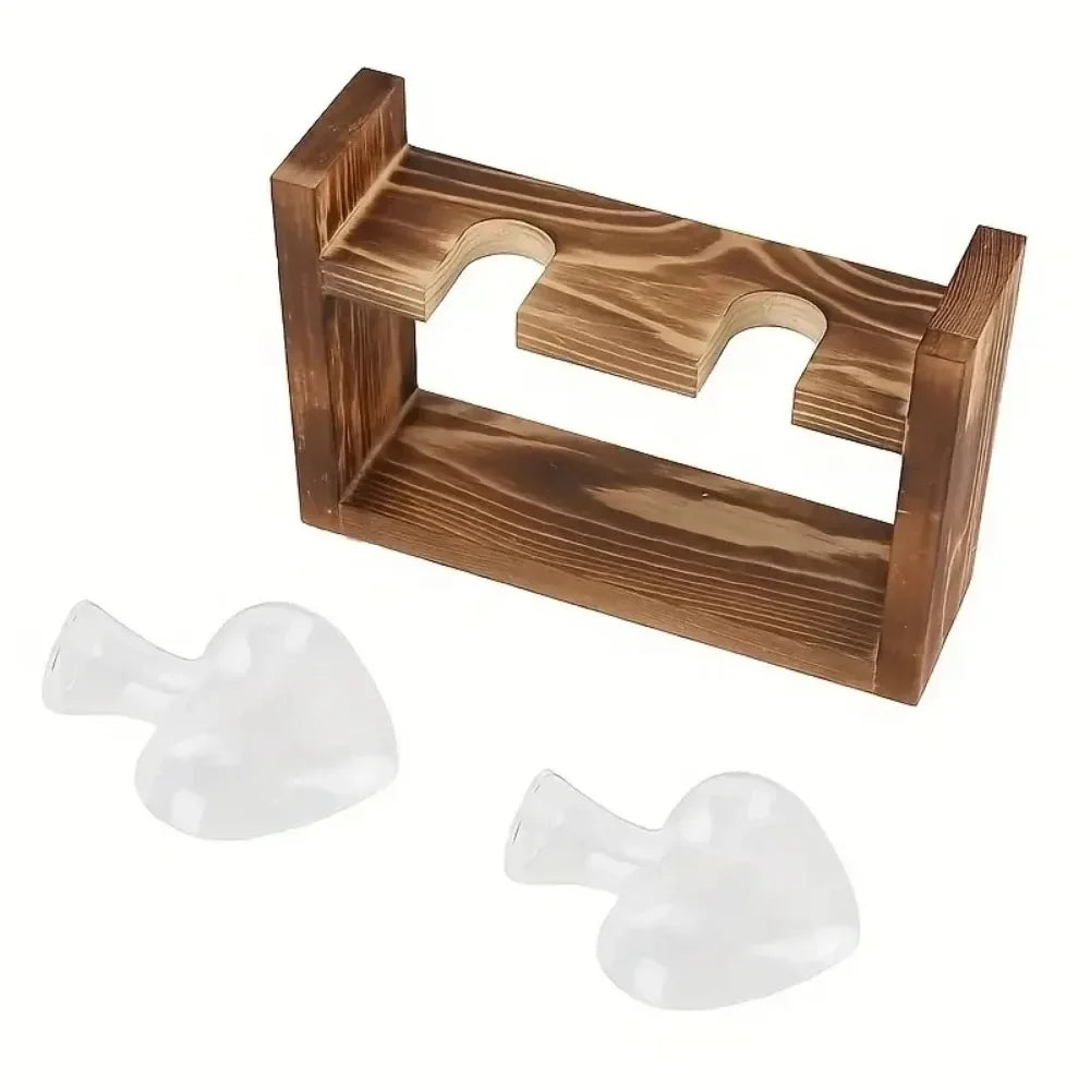 support plante verre moderne bois marron clair vase table decoration maison transparent naturel