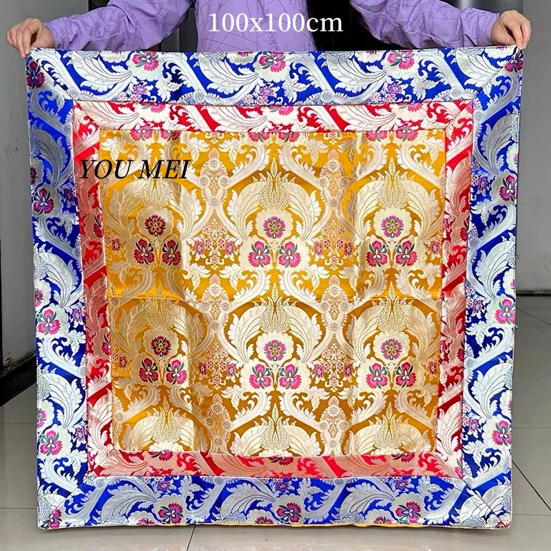 nappe table brodée motif floral or bleu rouge élégante polyester coton réutilisable pâques