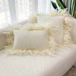 coussin décoratif carré velours pompon plumes patchwork moderne intérieur salon chambre taille 45x45cm