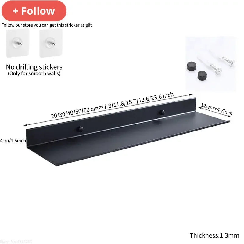 étagère murale adhésive aluminium moderne salle bains accessoires rangement gris lisse sans perçage