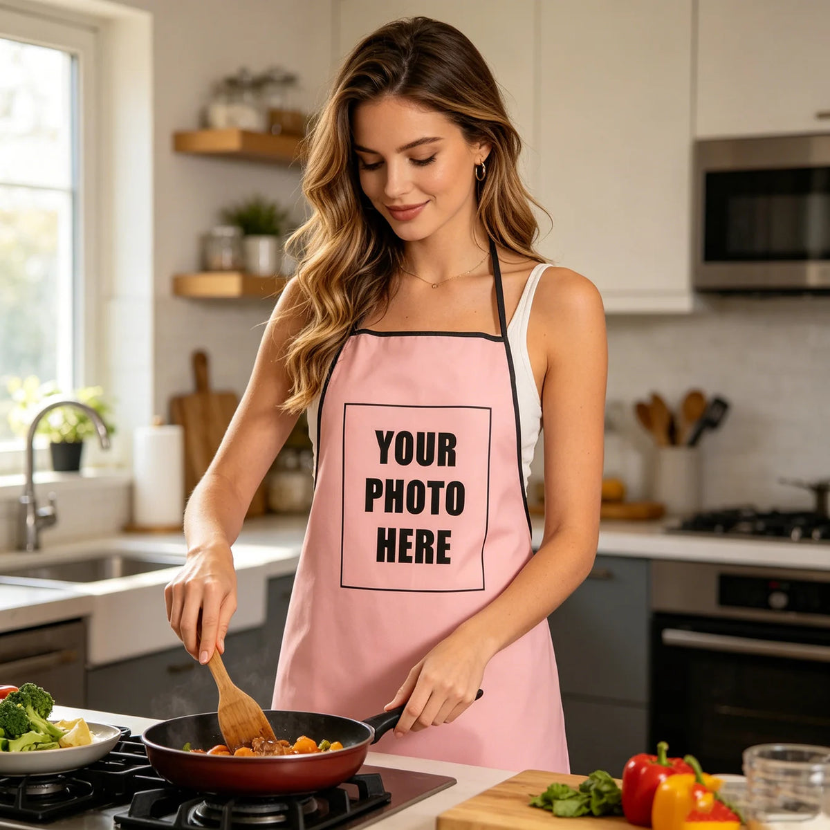 tablier personnalisable moderne noir rose orange blanc bleu gris YOUR PHOTO HERE cooking baking
