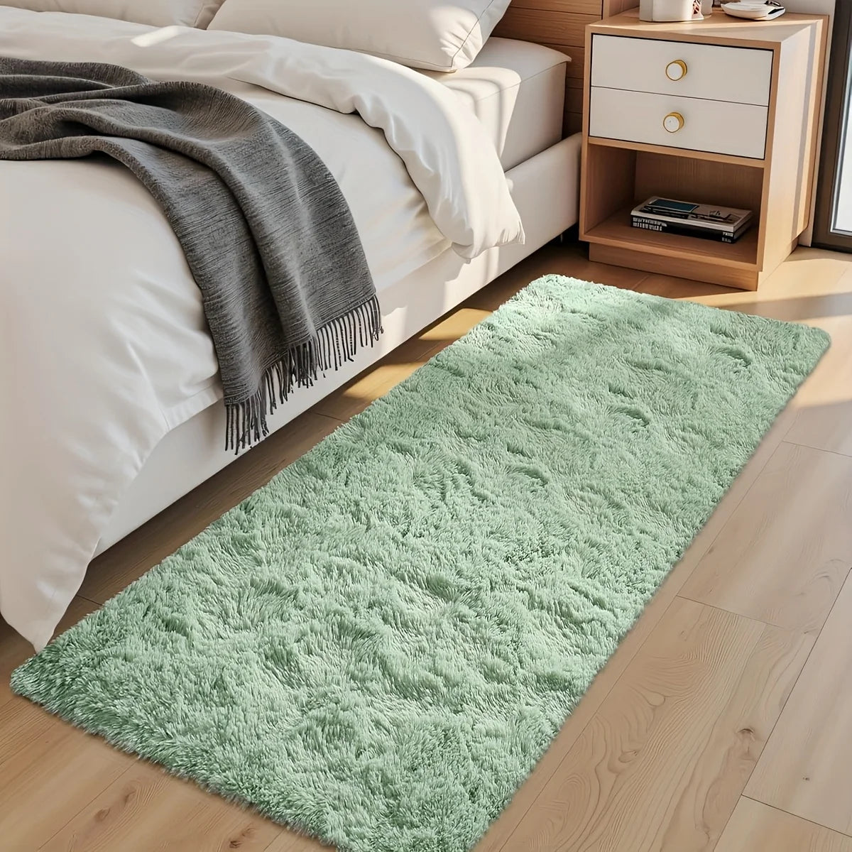 tapis vert pastel doux fourré moderne salon chambre décoration intérieure polyester peluche simple sage