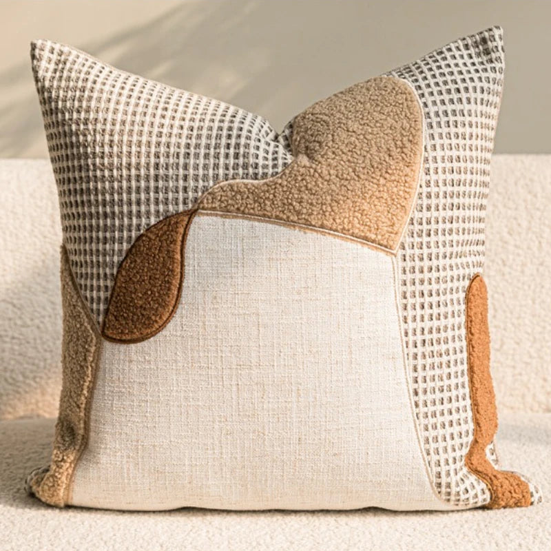 taies d'oreiller géométriques polyester doux moderne beige blanc maison hospitalière