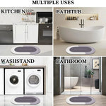 tapis bain gris moderne ovale bordure blanche texte bathroom rapide antidérapant polyester