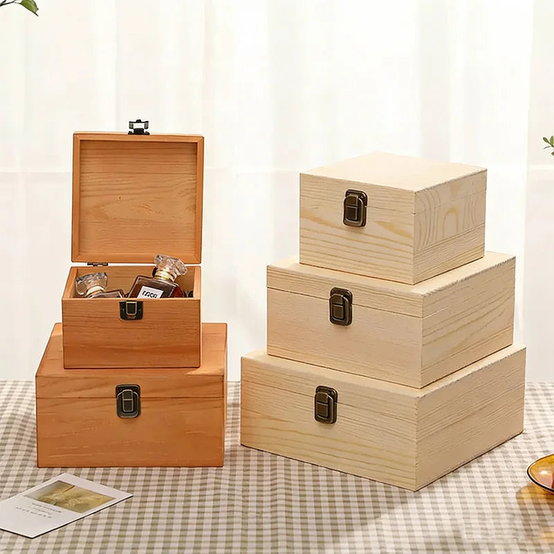 boîte rangement bois coffre trésor serrure bijoux vintage décoration maison cadeau rustique grain bois