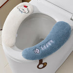 couvre siege toilette peluche blanc jaune imprimé chien doux decoratif anneaux métalliques salle bain