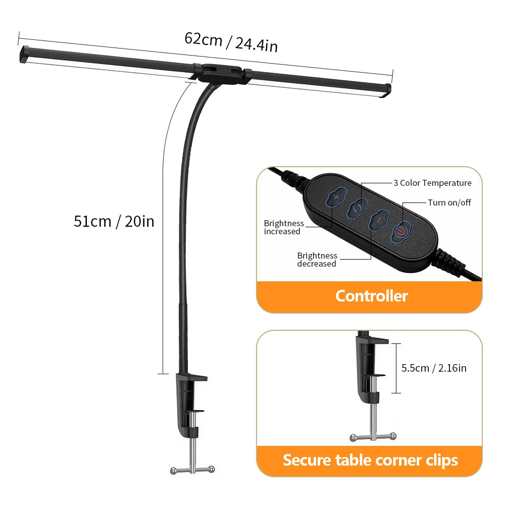 lampe led flexible clip noir blanc moderne sans scintillement USB rechargeable