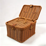 paniers rangement tressés rose vert marron poignées métalliques couvercle verrouillable vintage multifonctionnels