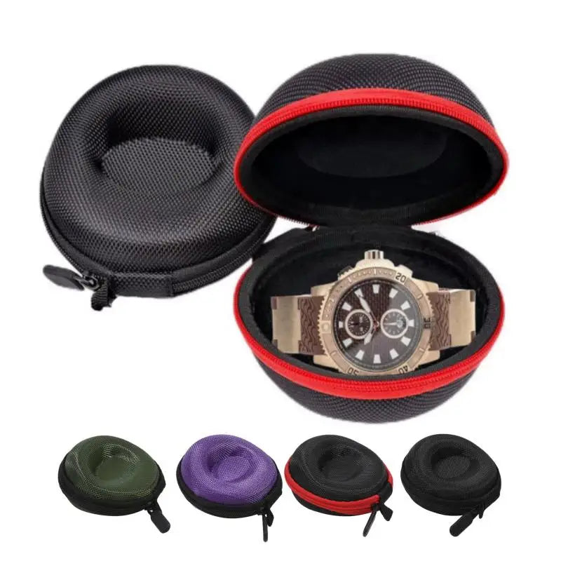 boîte rangement montre tissu maille noir vert olive violet moderne pratique zip