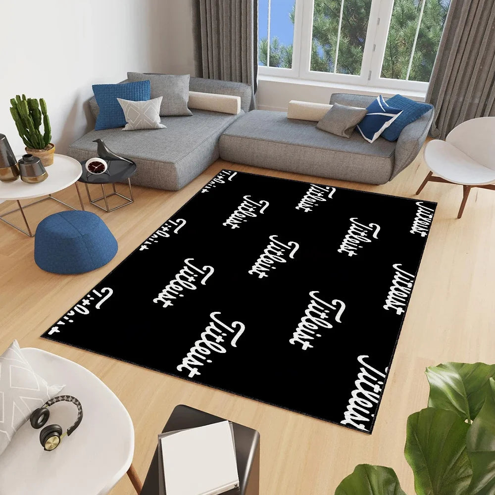 tapis sol moderne noir blanc logo titleist décor intérieur maison entrée salon luxe