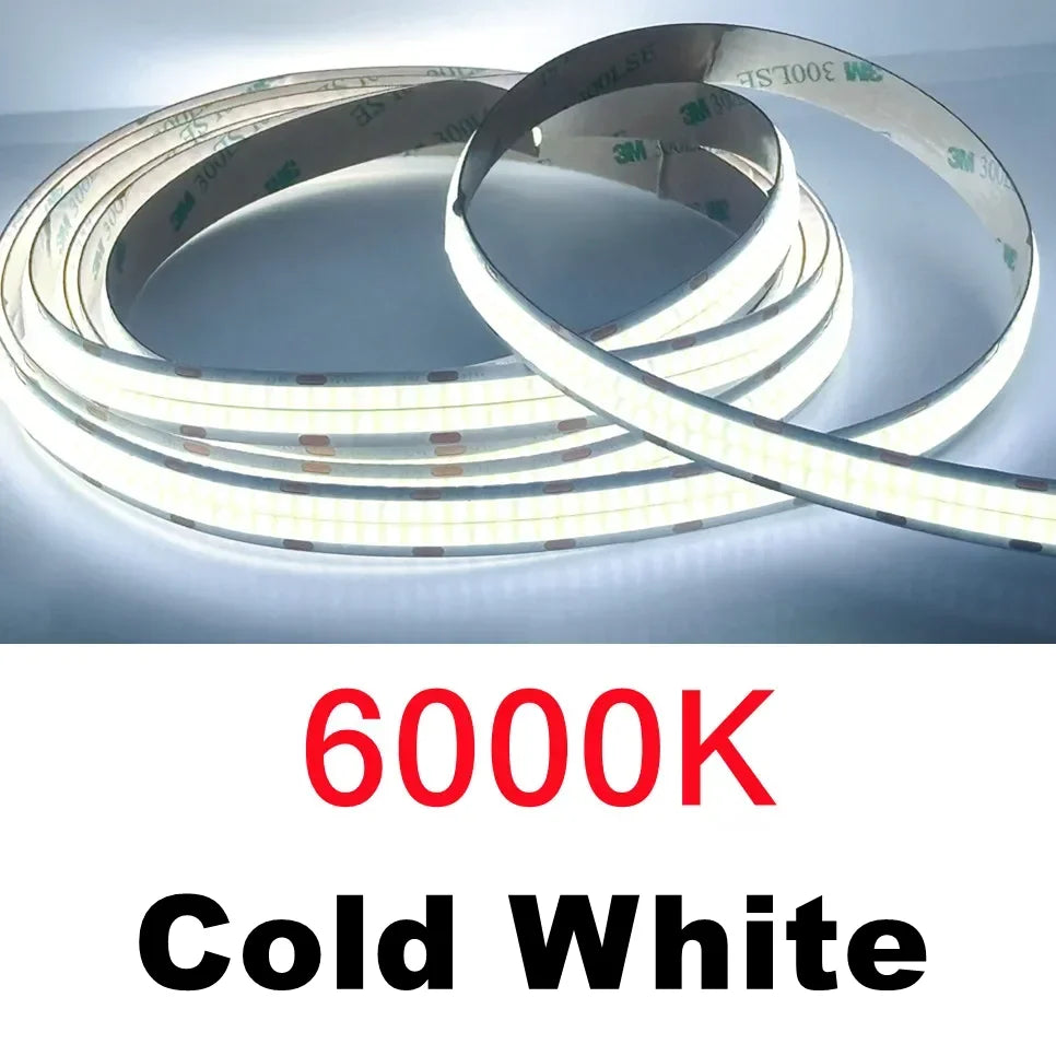 ruban led cob double rangée 24v flexible haute luminosité blanc chaud naturel froid
